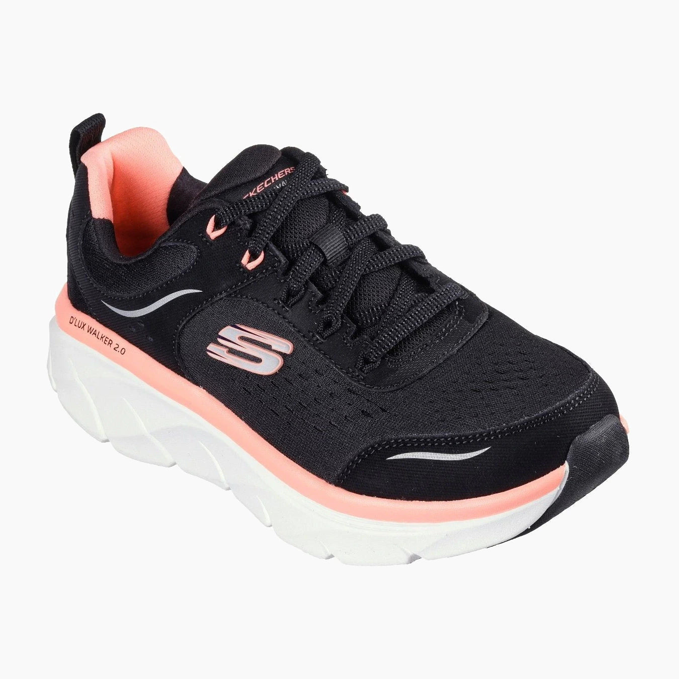 150093#BKCL/BLACK LEATHER/MESH/NEON CORAL TRIM