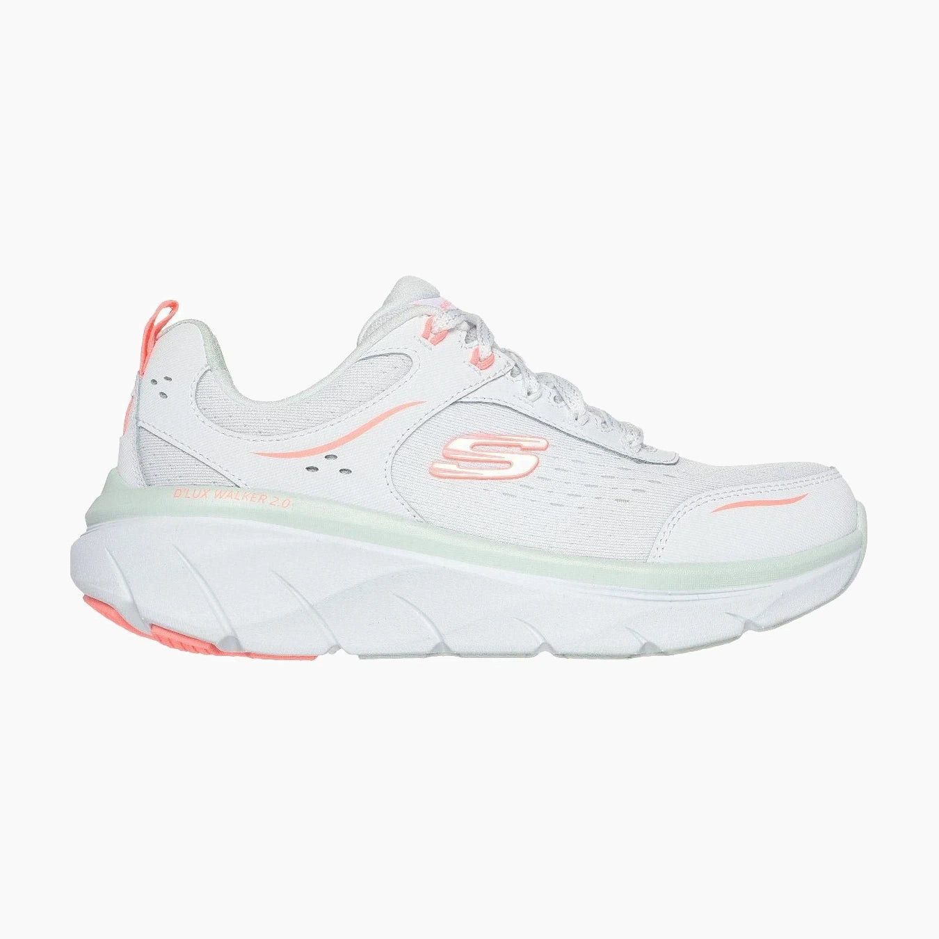 150093#WMLT/WHITE LEATHER/MESH/NEON CORAL & MINT TRIM