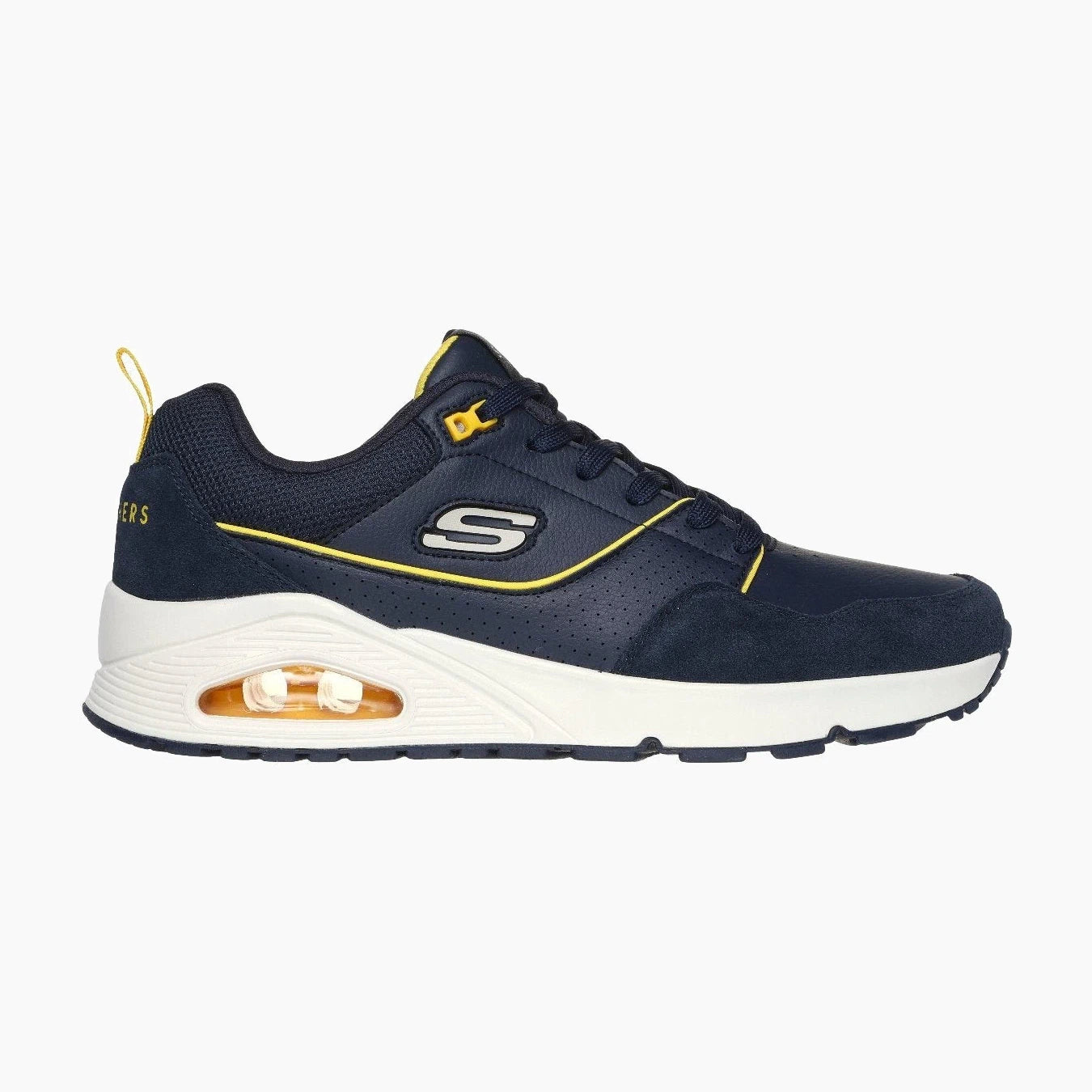 183020#NVY-NAVY LEATHER / SUEDE / YELLOW MESH