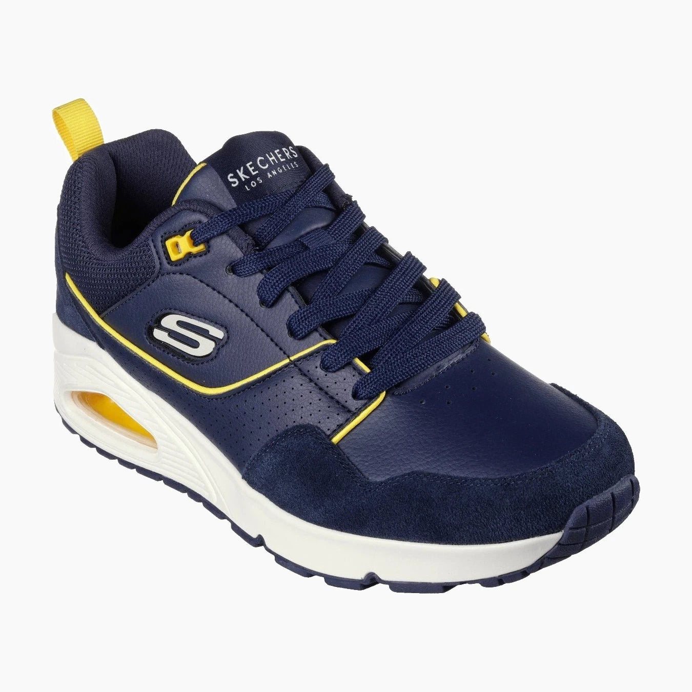 183020#NVY-NAVY LEATHER / SUEDE / YELLOW MESH