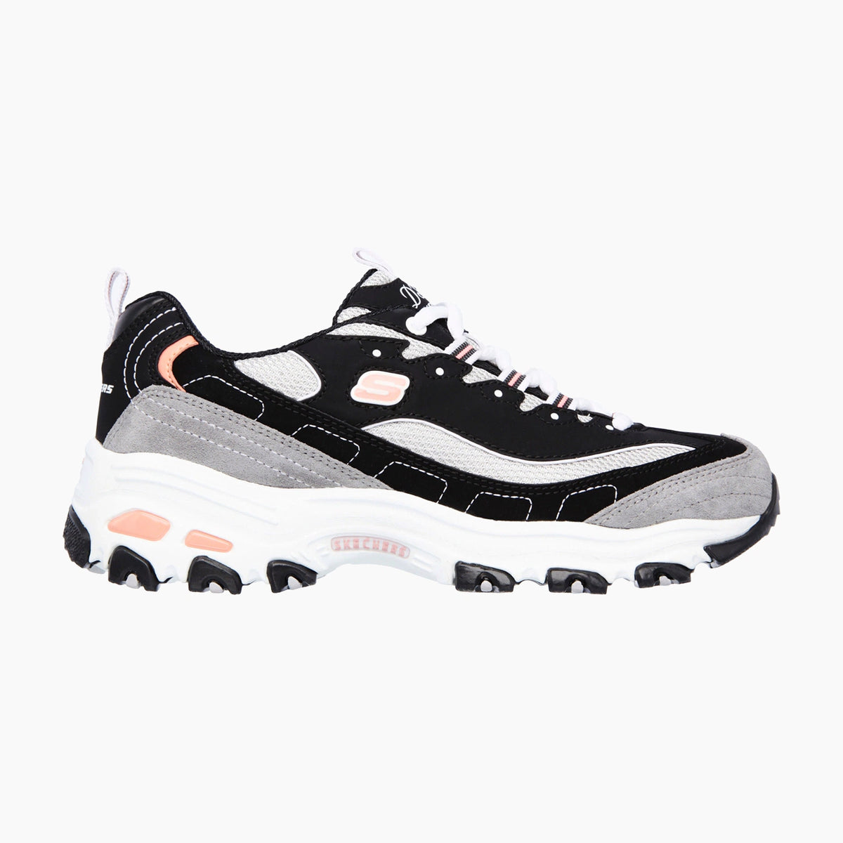 BKWG-BLACK LEATHER/GRAYMESH/SUEDE/WHITE&CORAL TRIM