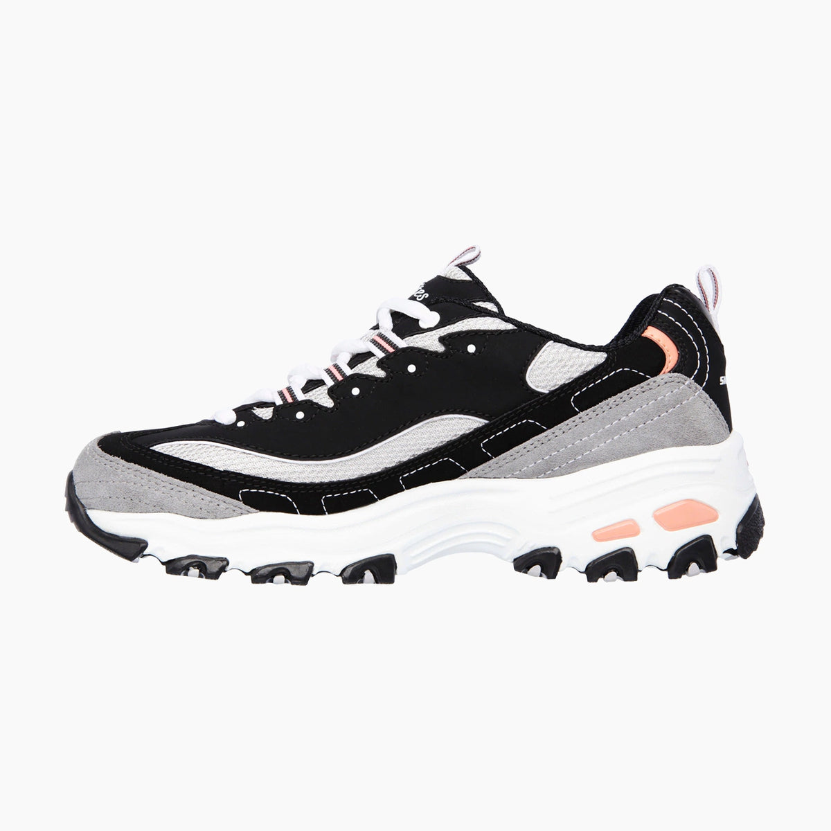 BKWG-BLACK LEATHER/GRAYMESH/SUEDE/WHITE&CORAL TRIM
