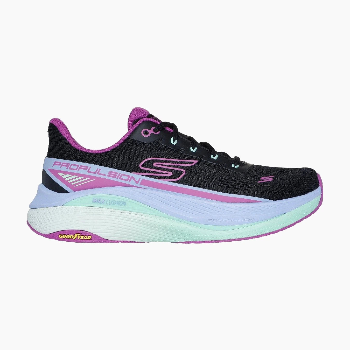 128901#BKPR-BLACK TEXTILE/PURPLE TRIM
