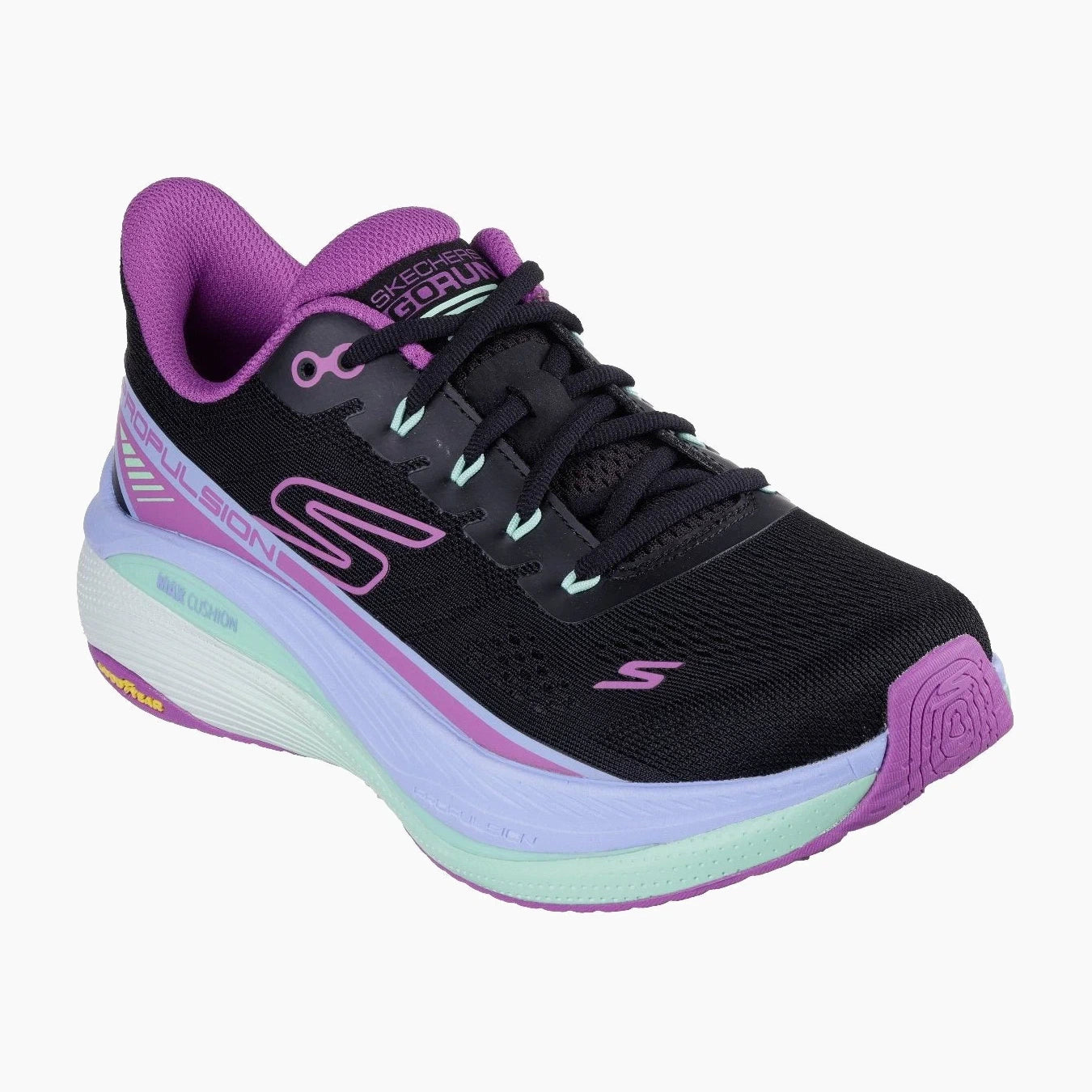 128901#BKPR-BLACK TEXTILE/PURPLE TRIM
