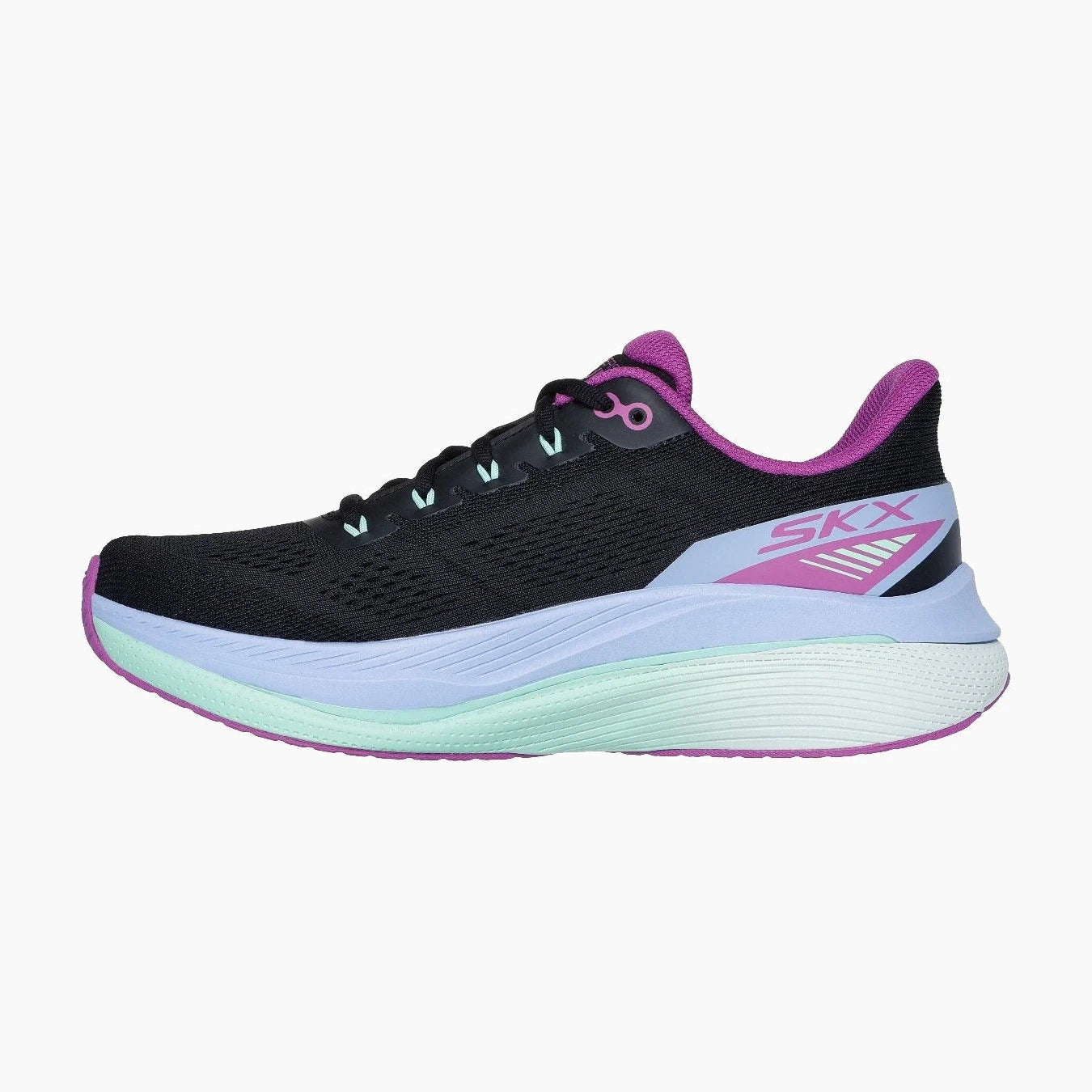 128901#BKPR-BLACK TEXTILE/PURPLE TRIM