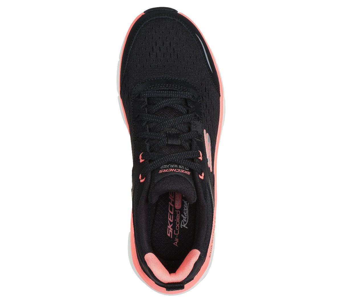 150093#BKCL/BLACK LEATHER/MESH/NEON CORAL TRIM