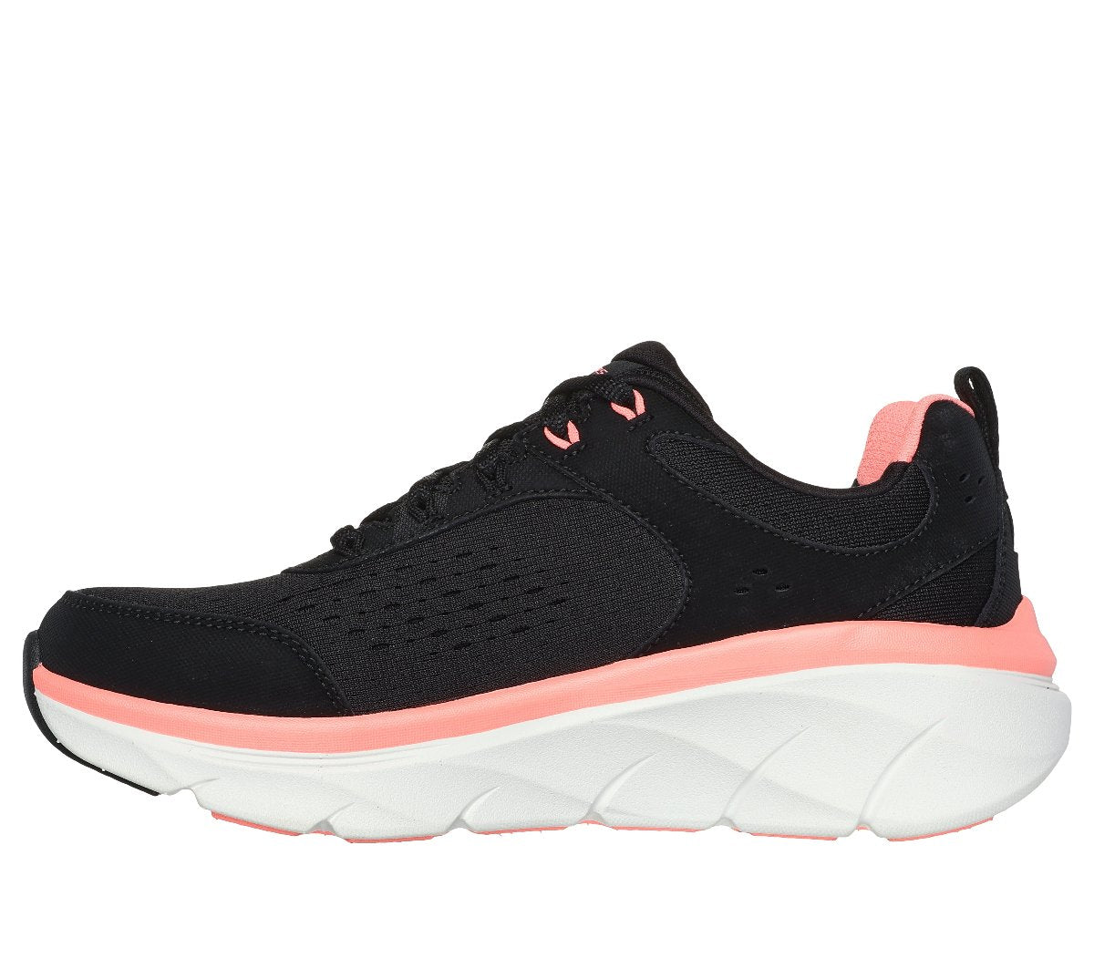 150093#BKCL/BLACK LEATHER/MESH/NEON CORAL TRIM