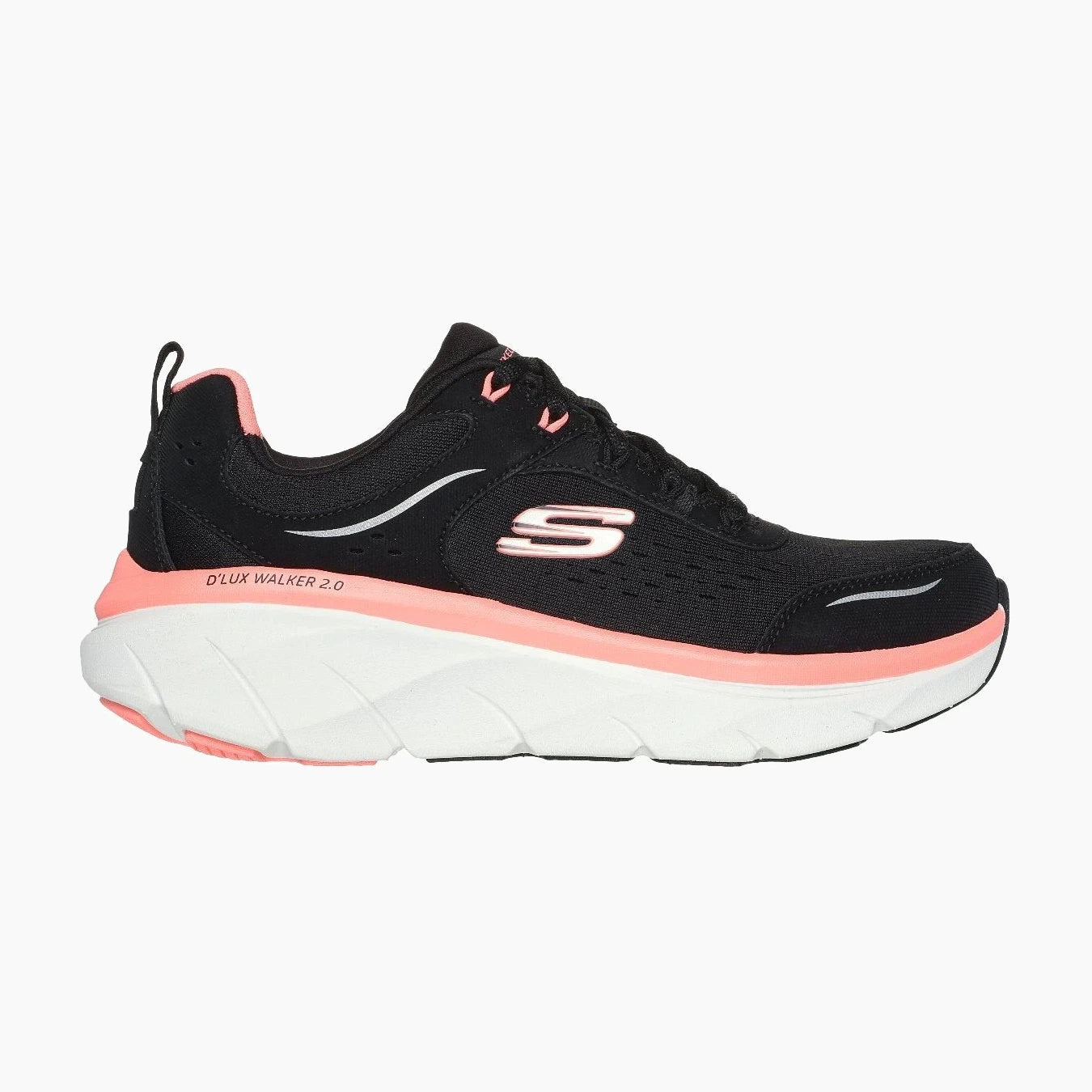 150093#BKCL/BLACK LEATHER/MESH/NEON CORAL TRIM