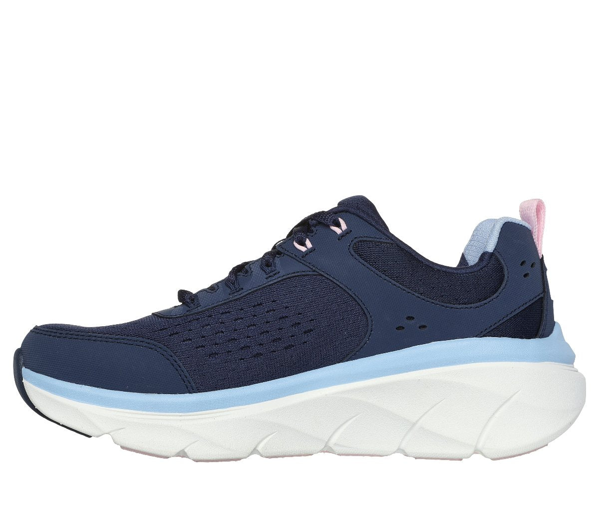 150093#NVPK/NAVY LEATHER/MESH/PINK & BLUE TRIM