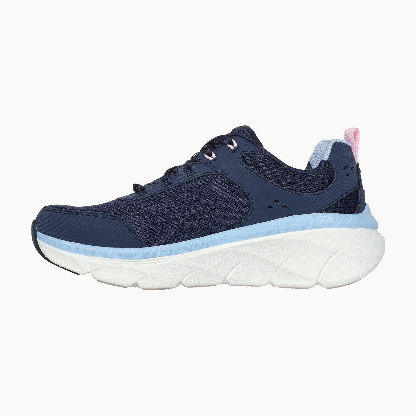 150093#NVPK/NAVY LEATHER/MESH/PINK & BLUE TRIM