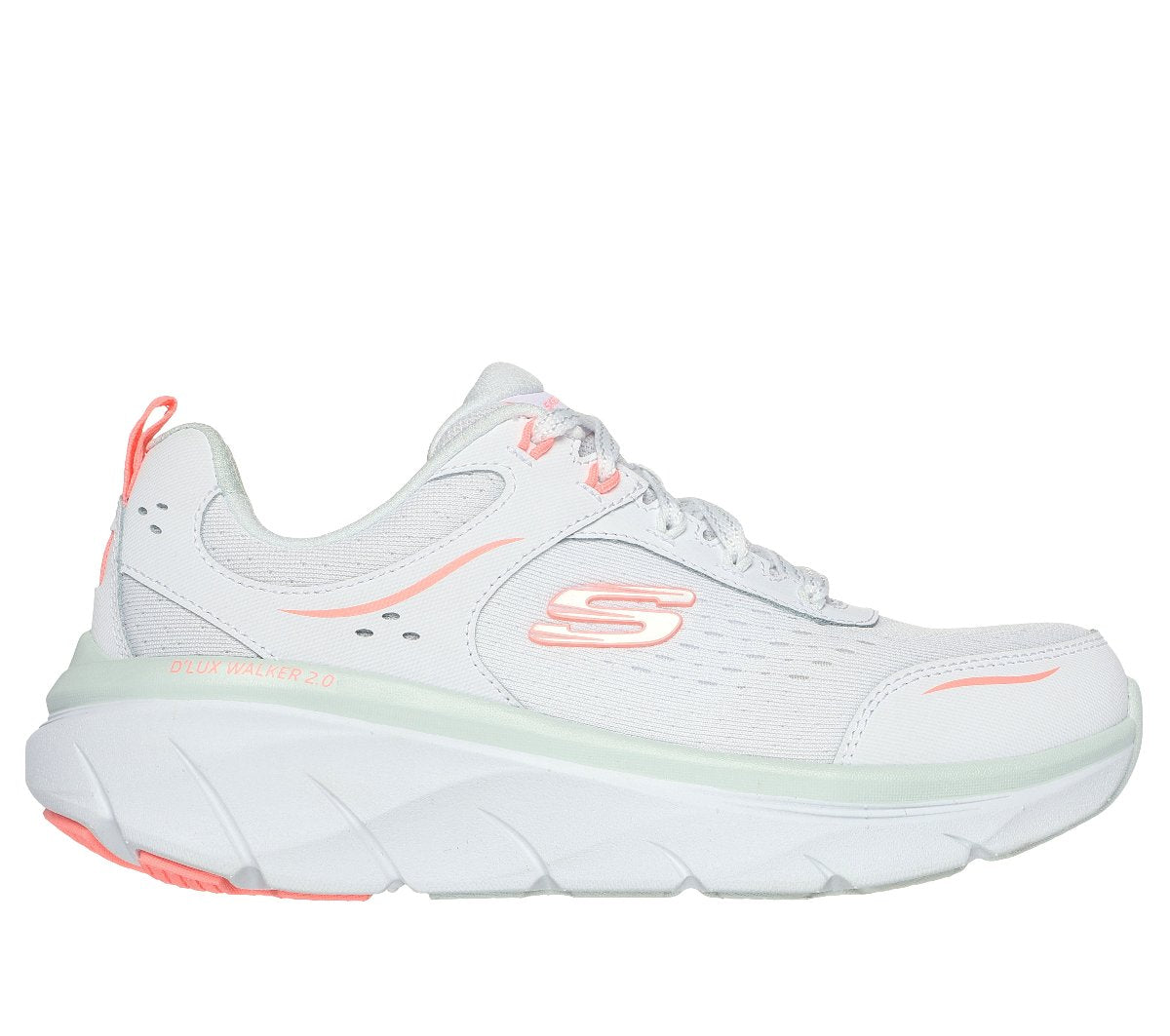 150093#WMLT/WHITE LEATHER/MESH/NEON CORAL & MINT TRIM