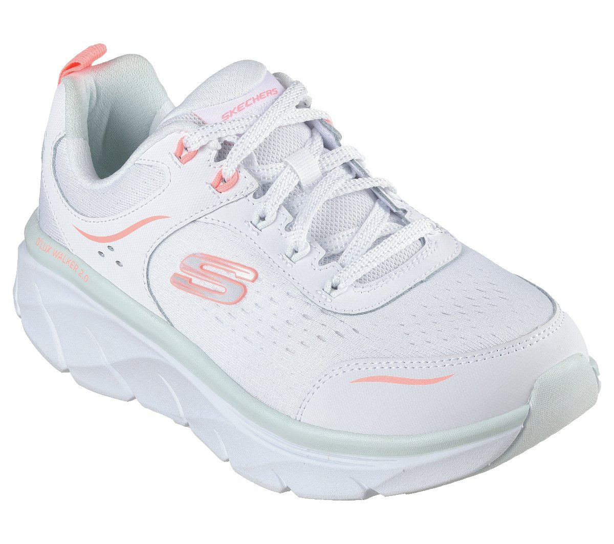 150093#WMLT/WHITE LEATHER/MESH/NEON CORAL & MINT TRIM