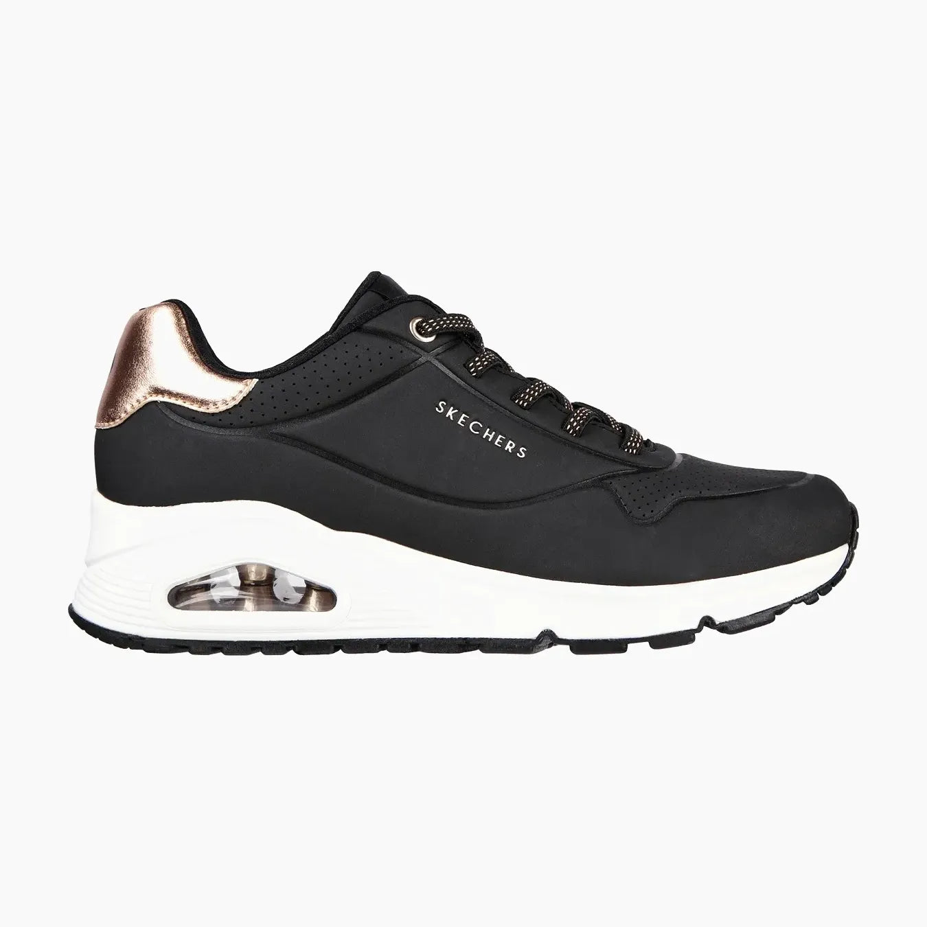 UNO#BLK-BLACK DURABUCK, ROSE GOLD DURALEATHER/MESH TRI