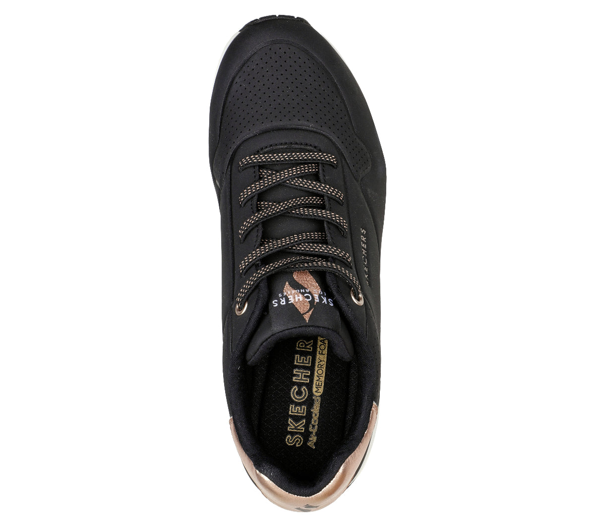 UNO#BLK-BLACK DURABUCK, ROSE GOLD DURALEATHER/MESH TRI