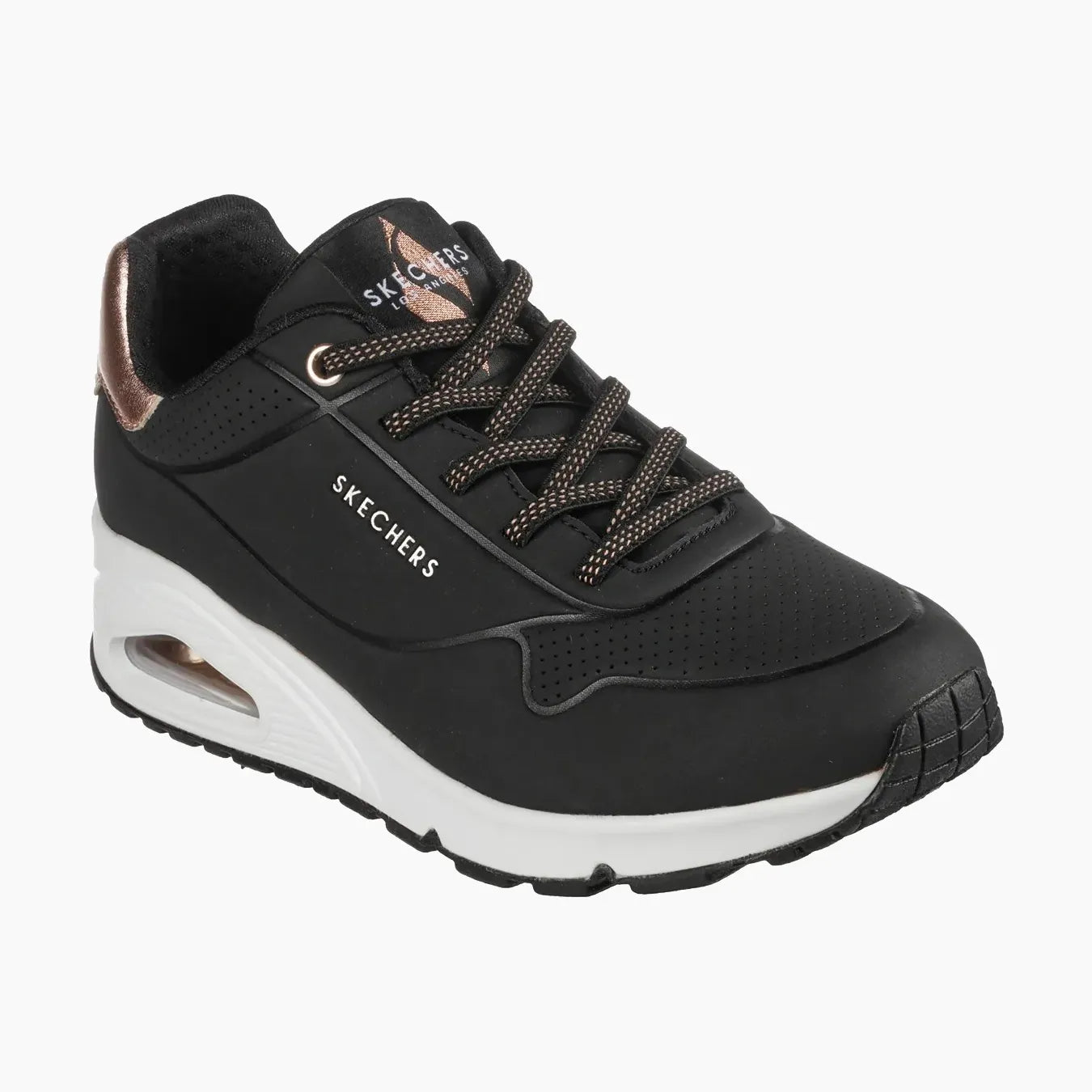 UNO#BLK-BLACK DURABUCK, ROSE GOLD DURALEATHER/MESH TRI