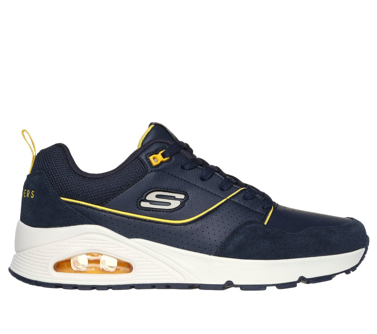 183020#NVY-NAVY LEATHER / SUEDE / YELLOW MESH