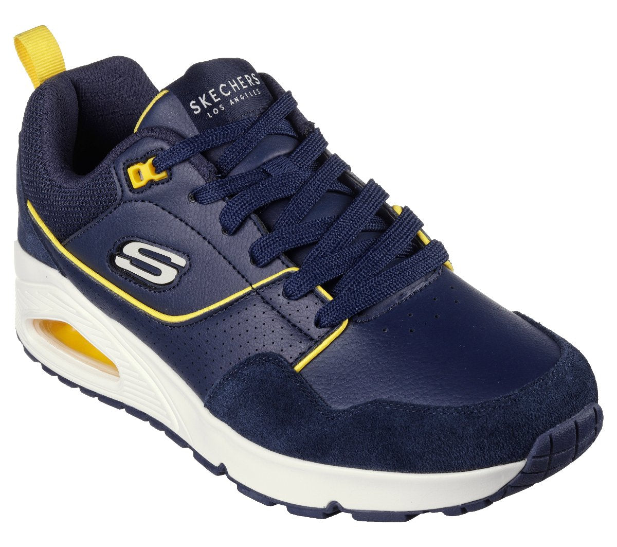 183020#NVY-NAVY LEATHER / SUEDE / YELLOW MESH