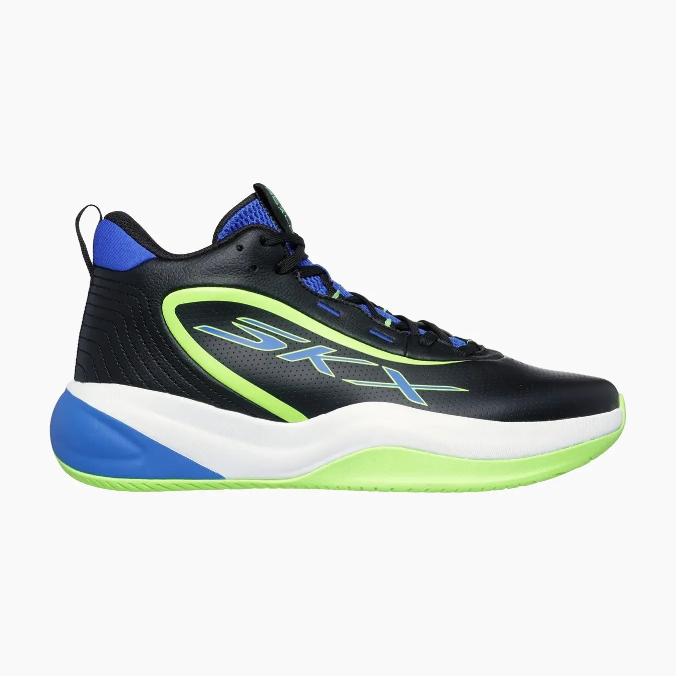 253010#BKBL-BLACK LEATHER/BLUE/GREEN TRIM