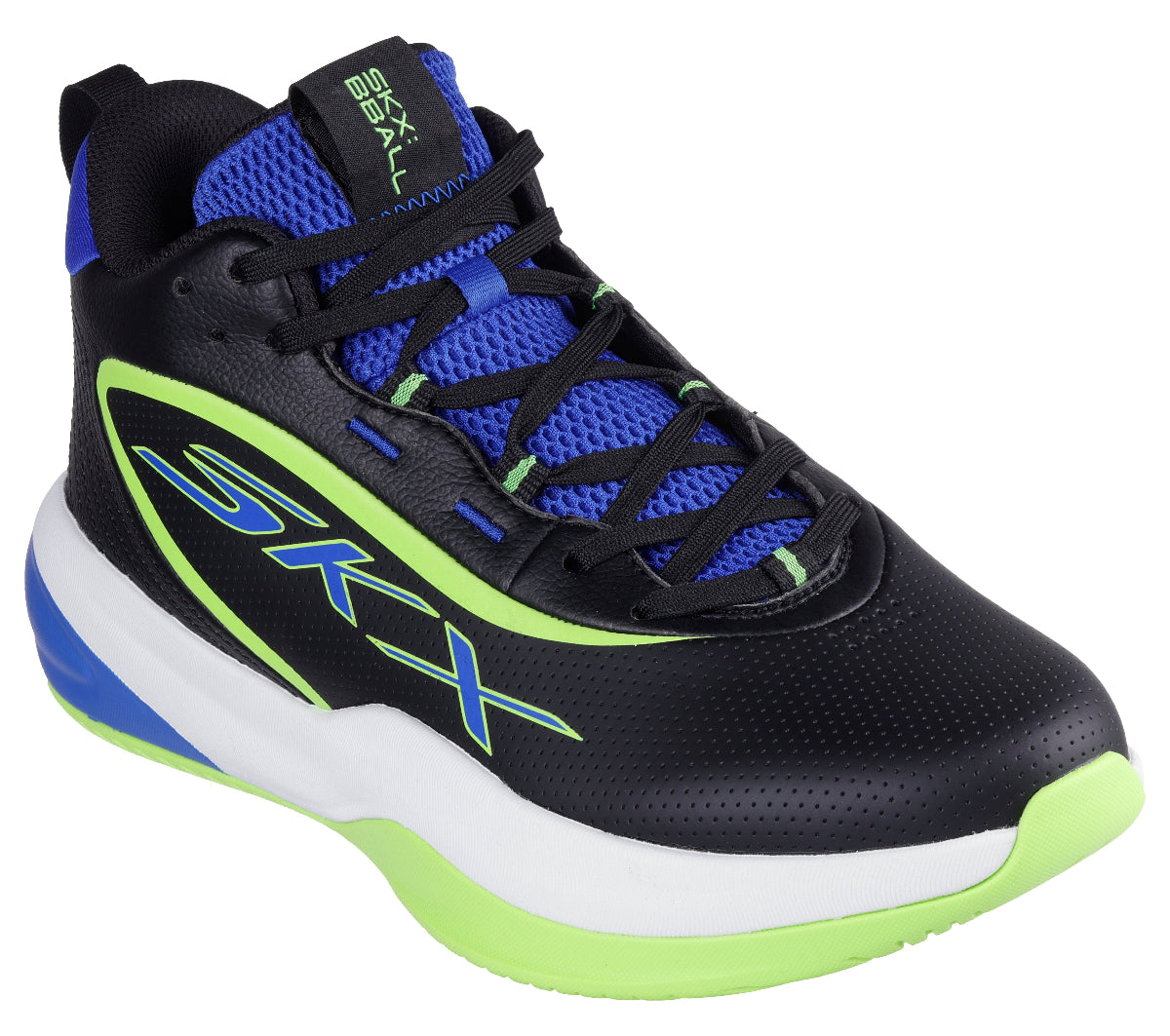 253010#BKBL-BLACK LEATHER/BLUE/GREEN TRIM