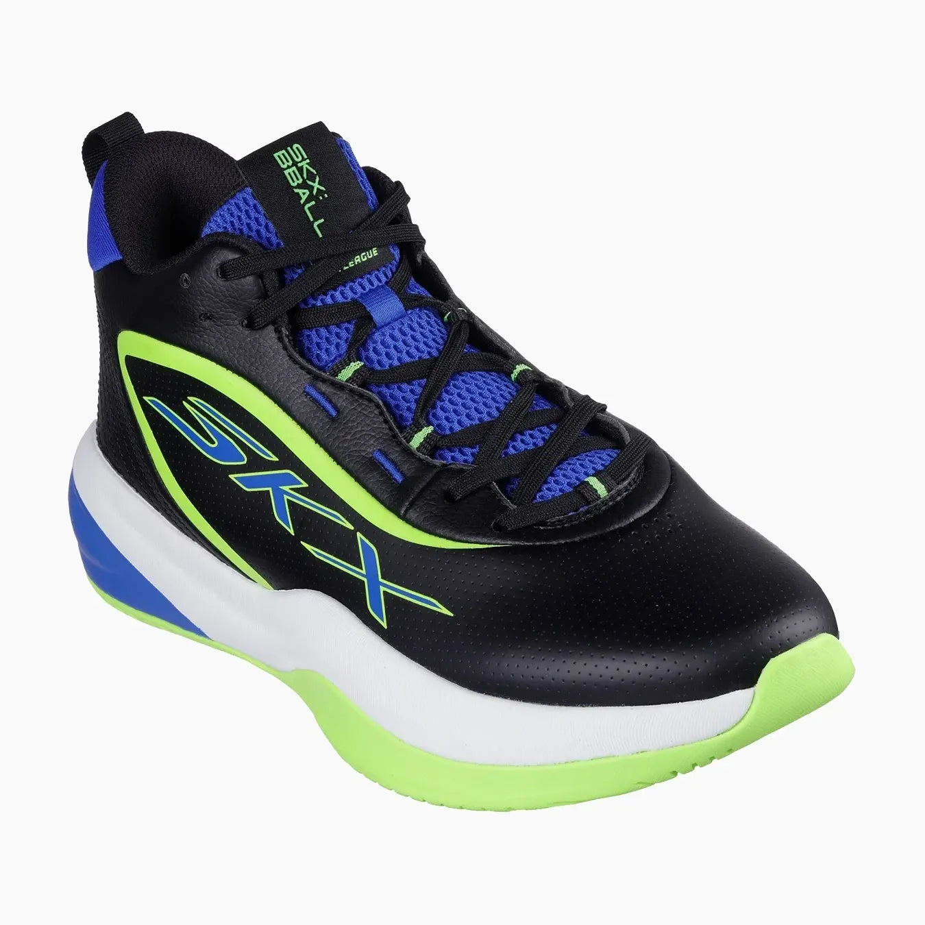 253010#BKBL-BLACK LEATHER/BLUE/GREEN TRIM