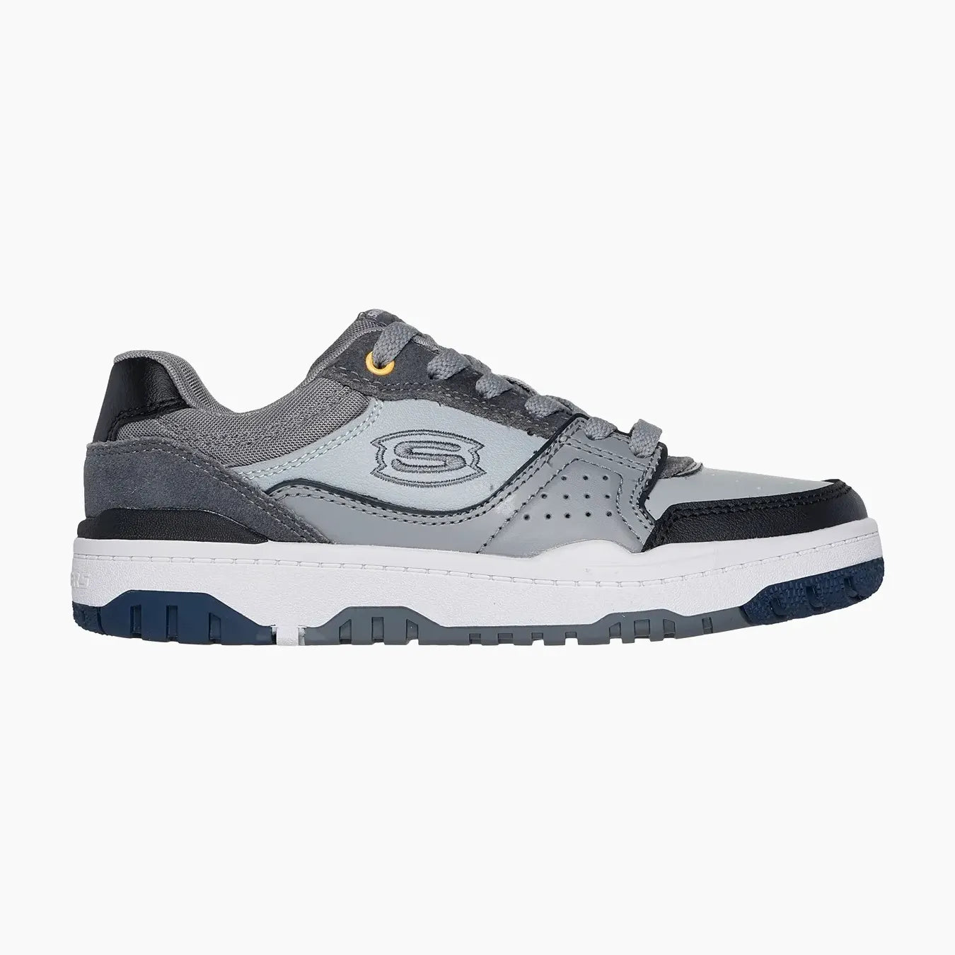 406157#GYBK-GRAY LEATHER/BLACK SYNTHETIC/YELLOW TRIM