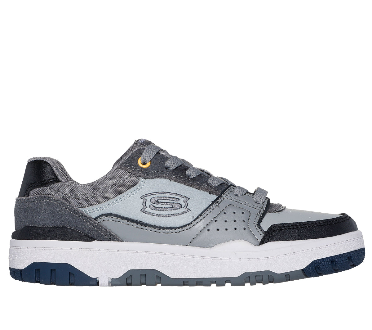 406157#GYBK-GRAY LEATHER/BLACK SYNTHETIC/YELLOW TRIM