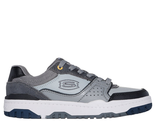 406157#GYBK-GRAY LEATHER/BLACK SYNTHETIC/YELLOW TRIM