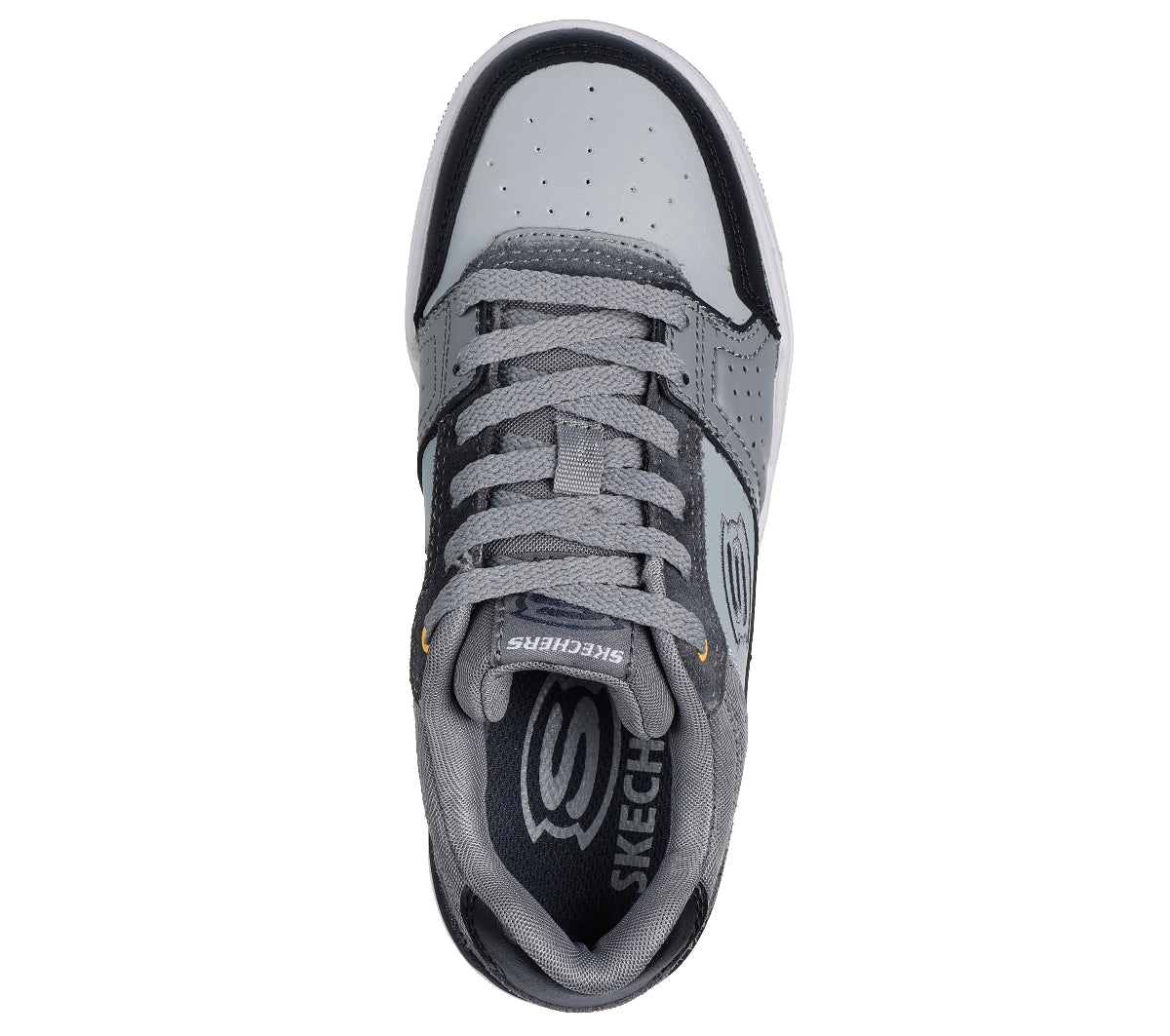 406157#GYBK-GRAY LEATHER/BLACK SYNTHETIC/YELLOW TRIM