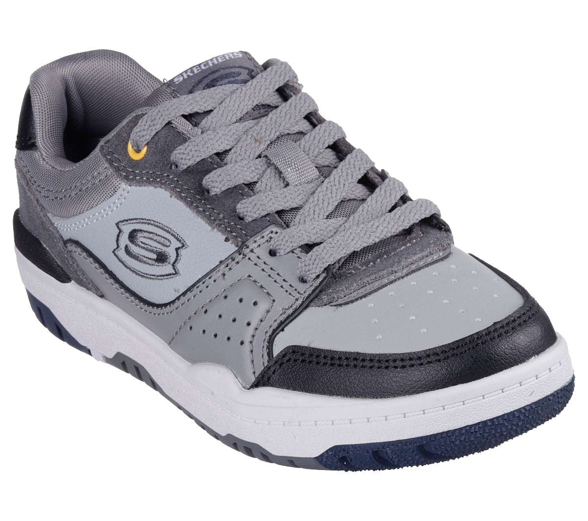 406157#GYBK-GRAY LEATHER/BLACK SYNTHETIC/YELLOW TRIM