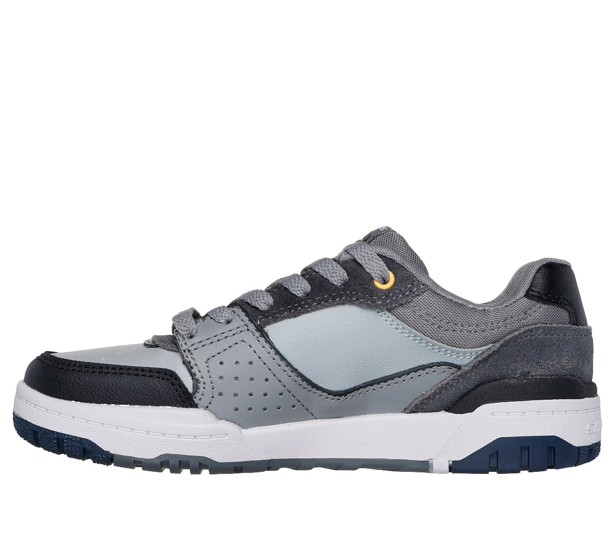 406157#GYBK-GRAY LEATHER/BLACK SYNTHETIC/YELLOW TRIM