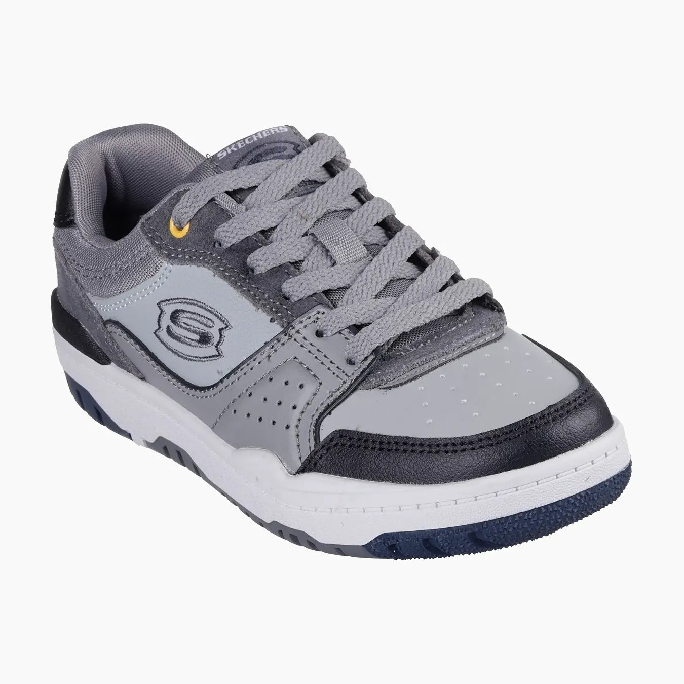 406157#GYBK-GRAY LEATHER/BLACK SYNTHETIC/YELLOW TRIM