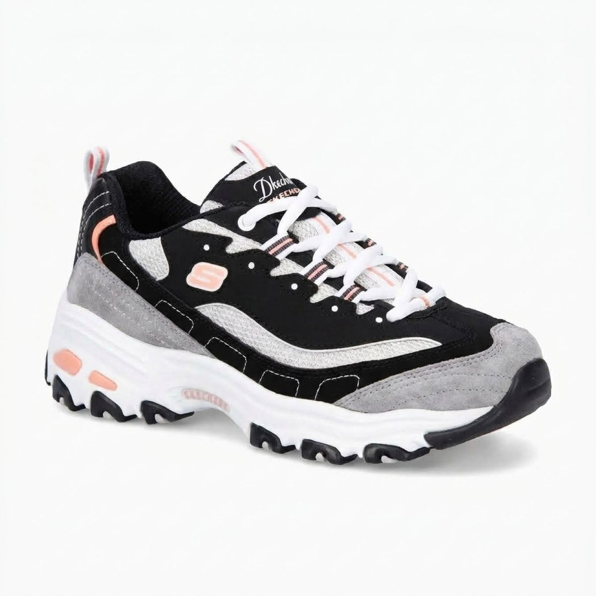 BKWG-BLACK LEATHER/GRAYMESH/SUEDE/WHITE&CORAL TRIM